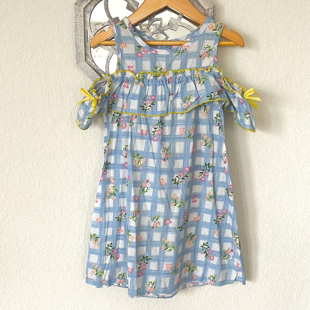 Youngland • Ruffle Off Shoulder Plaid Checker Gingham Cotton Spring Summer Dress